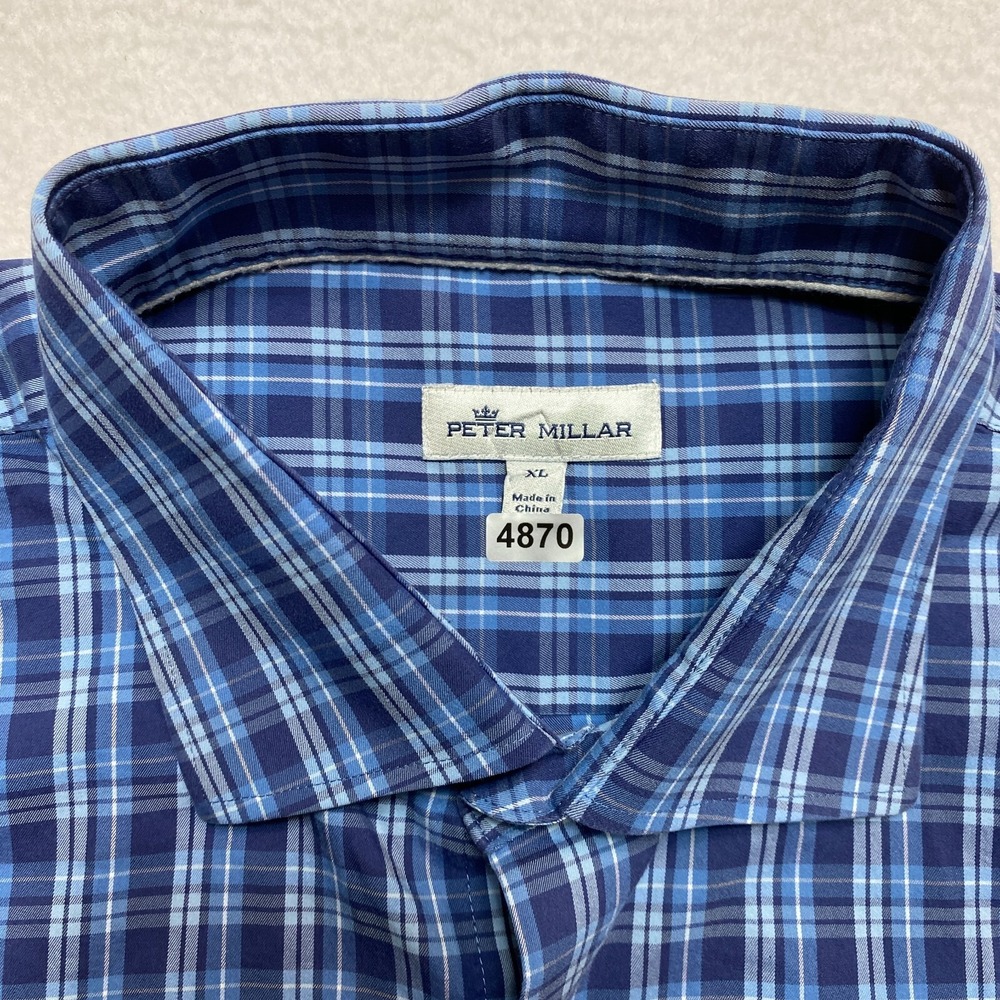 Peter Millar Shirt Mens Extra Large Blue White Long Sleeve Button Up Plaid - Picture 2 of 11